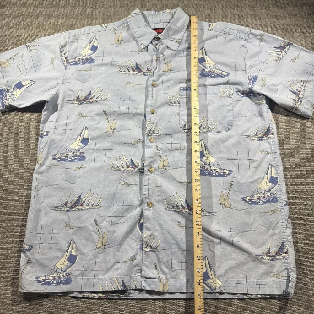 Wolverine Shirt Mens‎ Large Blue Sailing Boat Print Short Sleeve Button Up